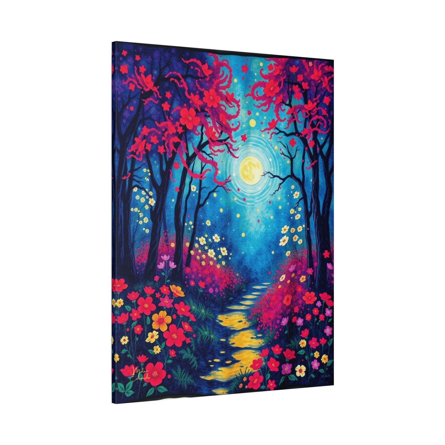 Crimson Bloom Moonlit Trail Canvas Art Print