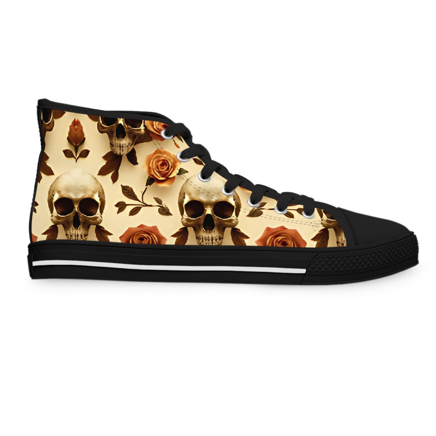 Memento Mori Skull & Rose Women's High-Top Sneakers.