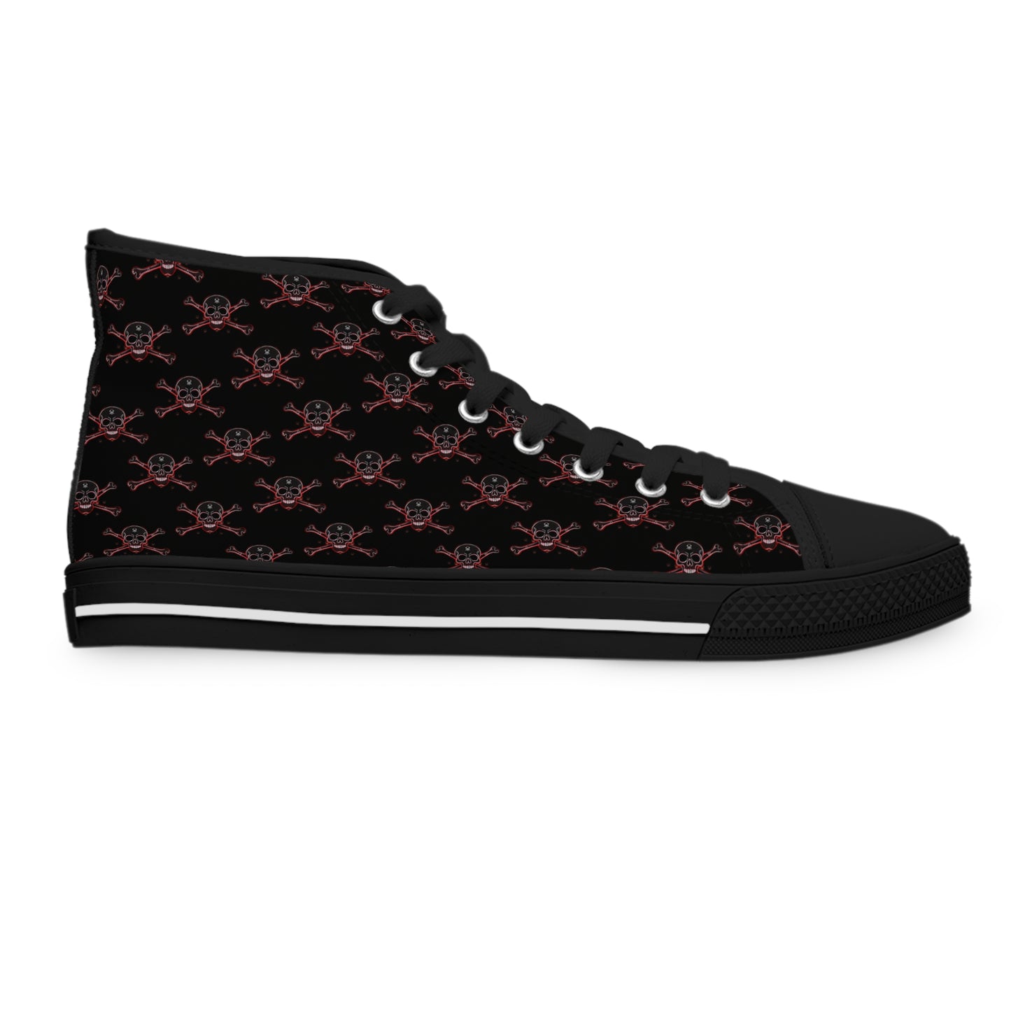 Neon Red Skull Women's High-Top Canvas Sneakers