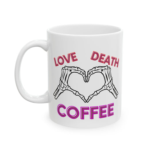 Love, Death, Coffee: Gothic Skeleton Coffee Mug