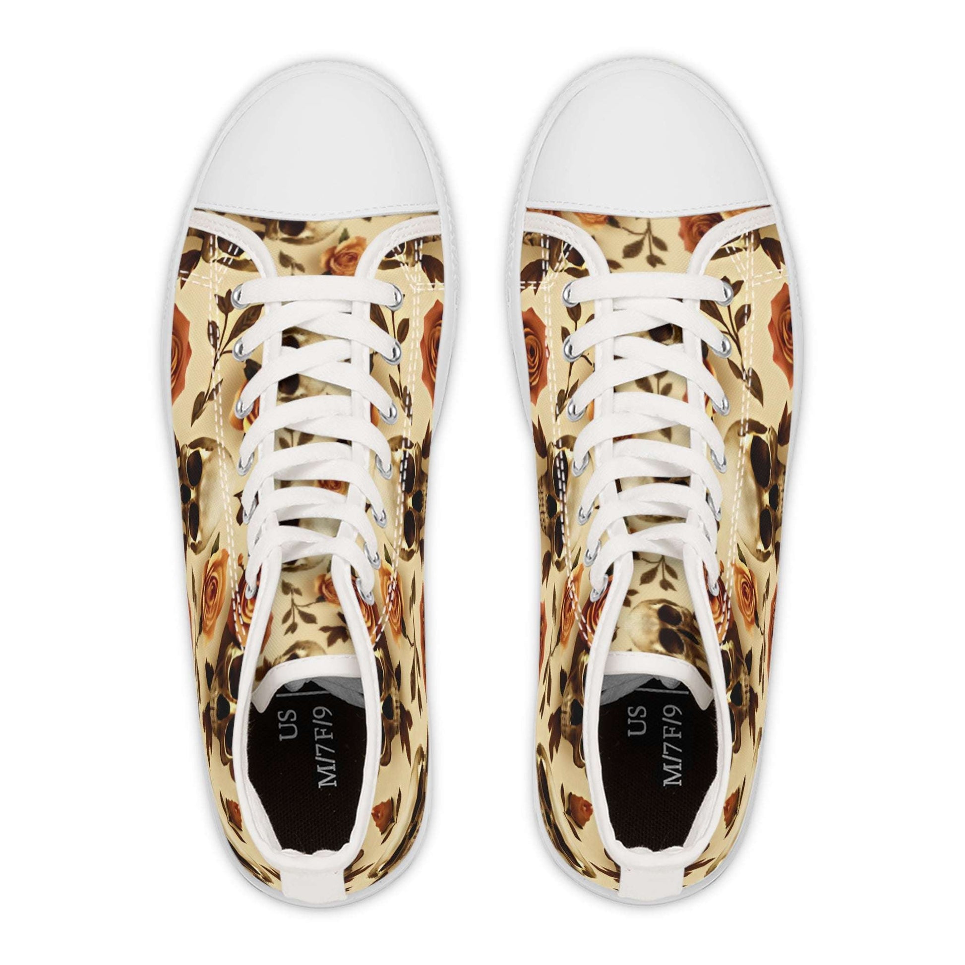 Memento Mori Skull & Rose Women's High-Top Sneakers.