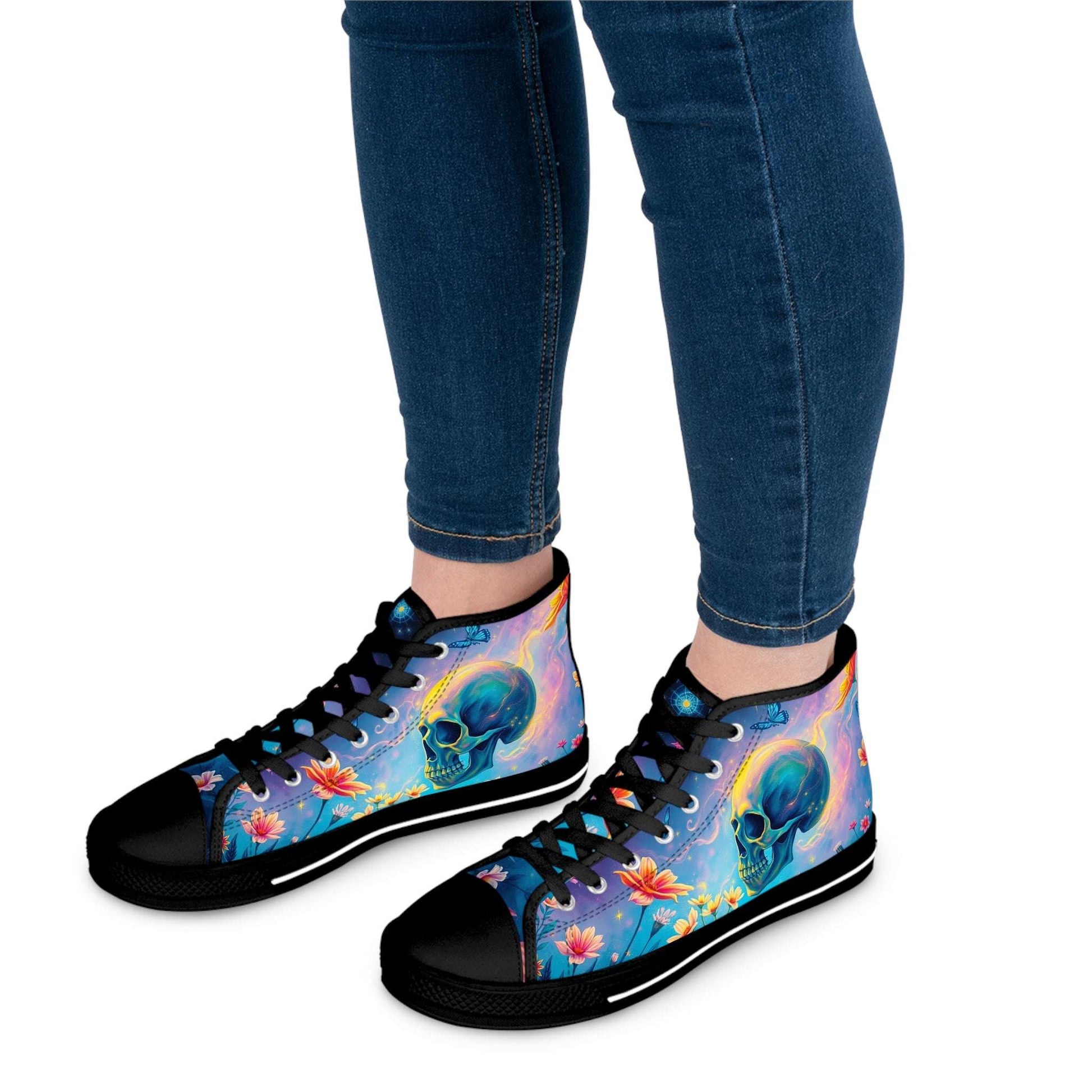 Ethereal Skull & Flowers Women's High-Top Sneakers