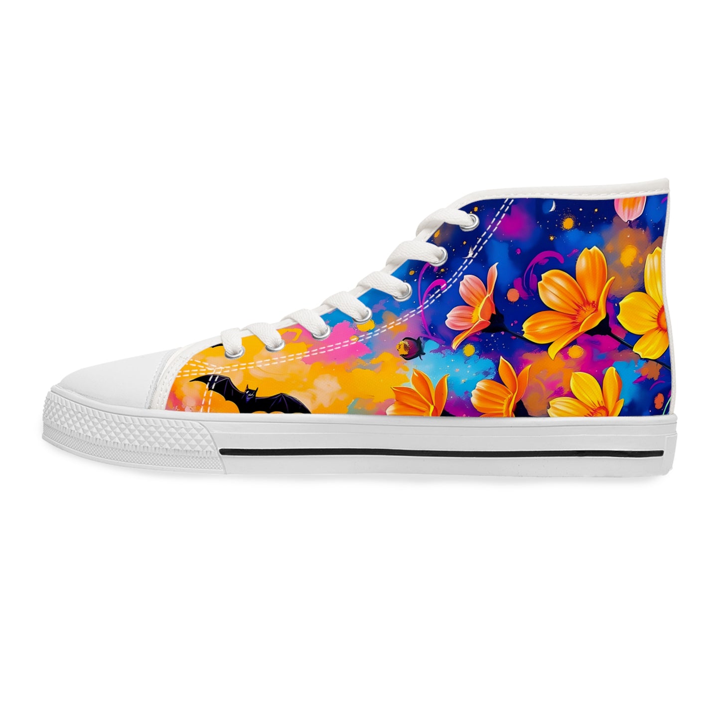 Midnight Floral & Bats Women's High Top Canvas Sneakers