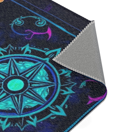 Neon Gothic Compass Art Area Rug