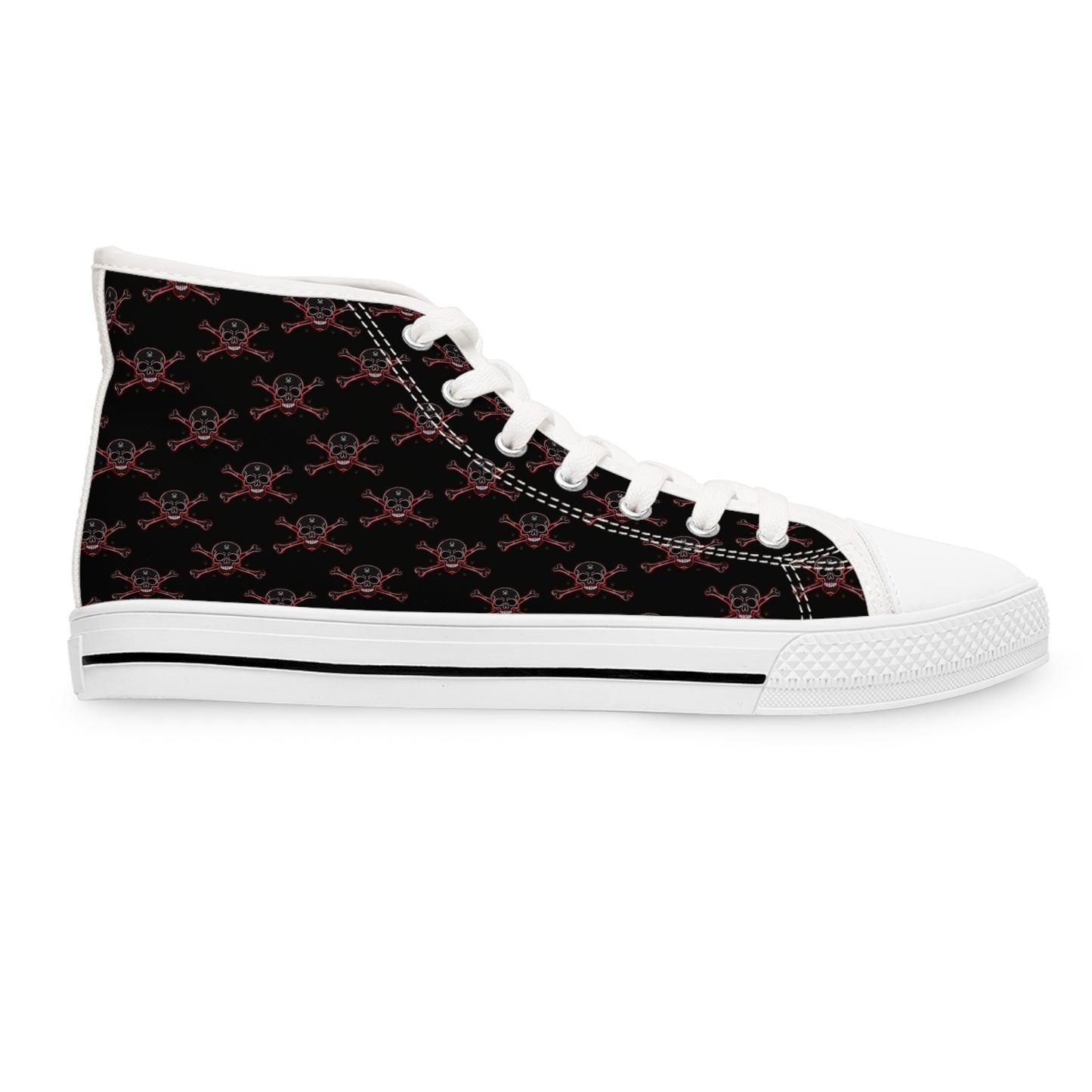 Neon Red Skull Women's High-Top Canvas Sneakers