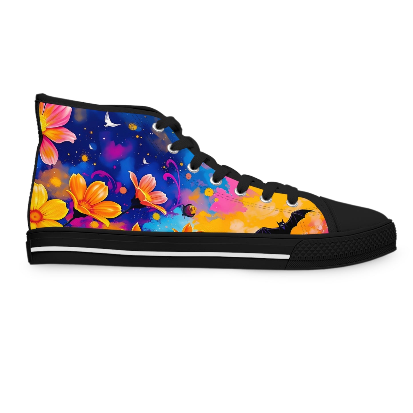 Midnight Floral & Bats Women's High Top Canvas Sneakers