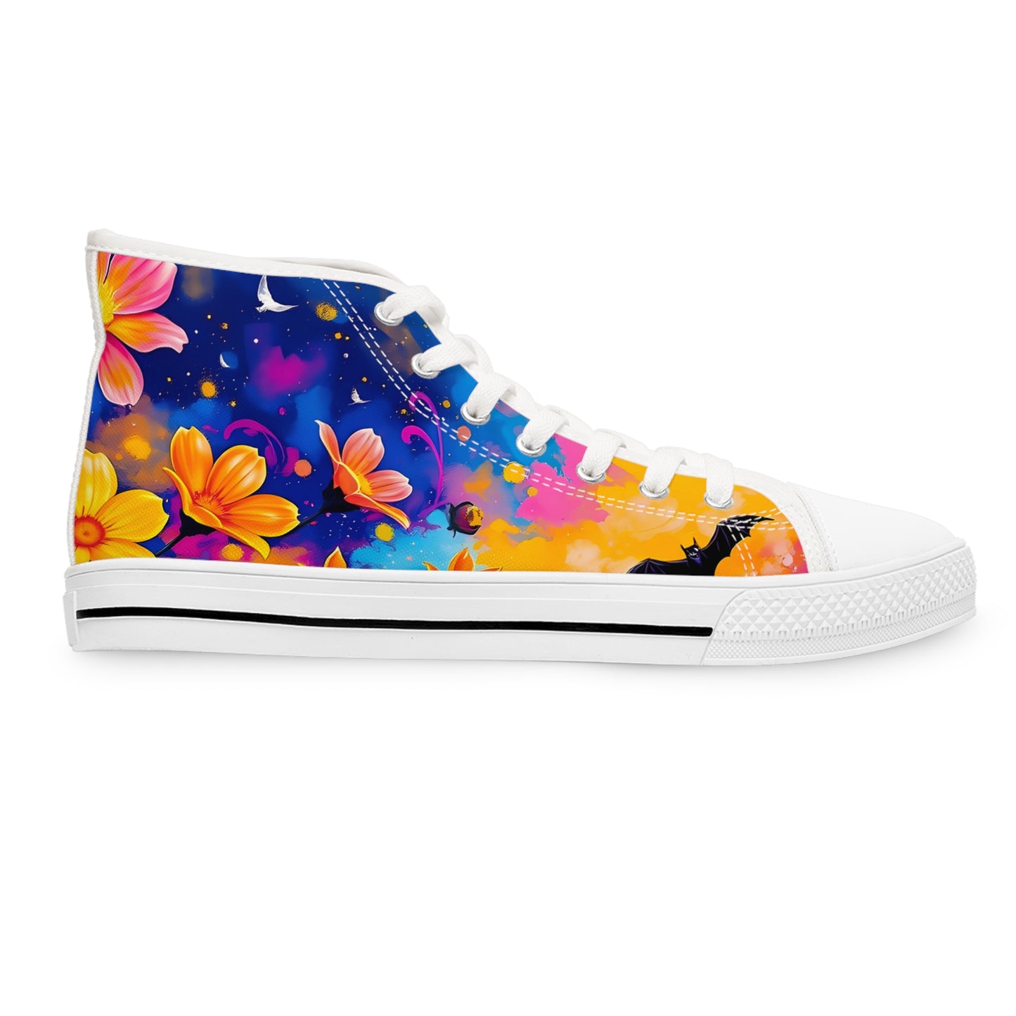 Midnight Floral & Bats Women's High Top Canvas Sneakers