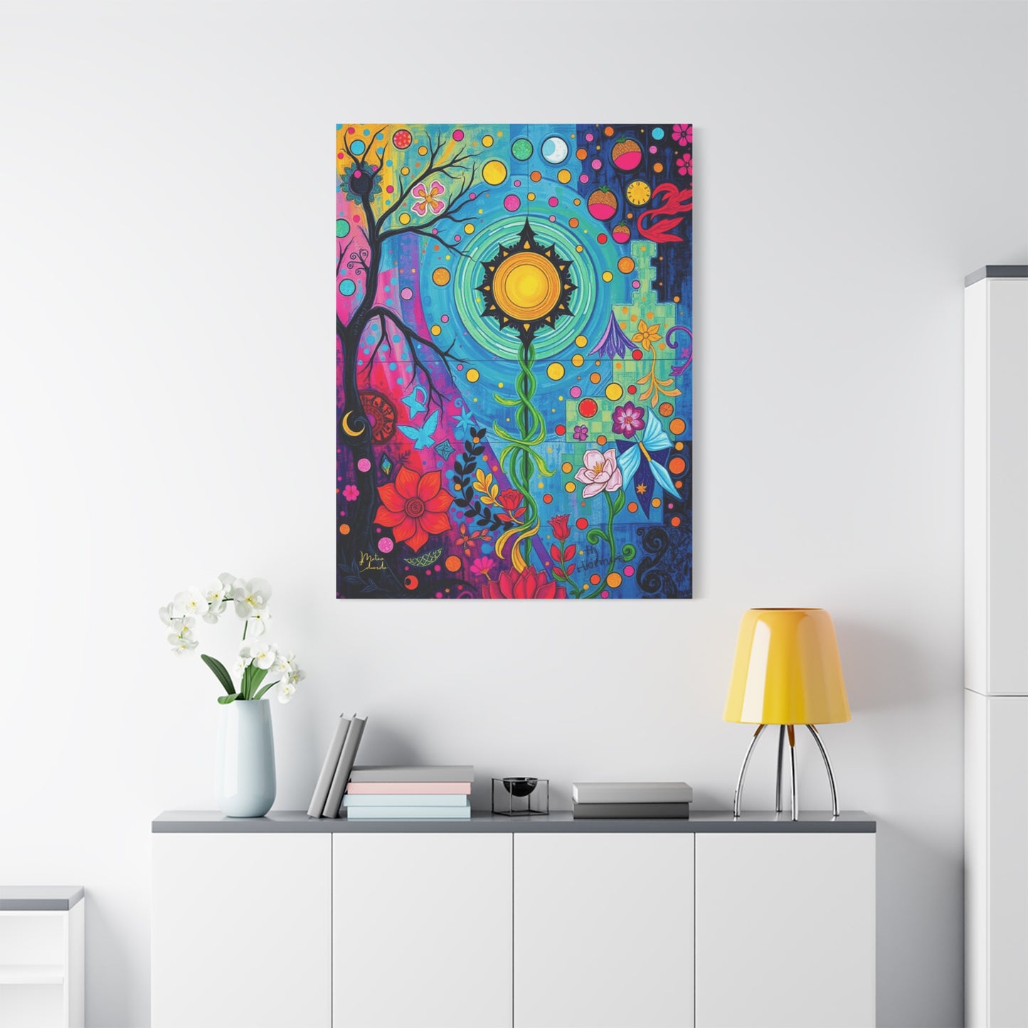 Chromatic Bloom Glyph Canvas Art Print