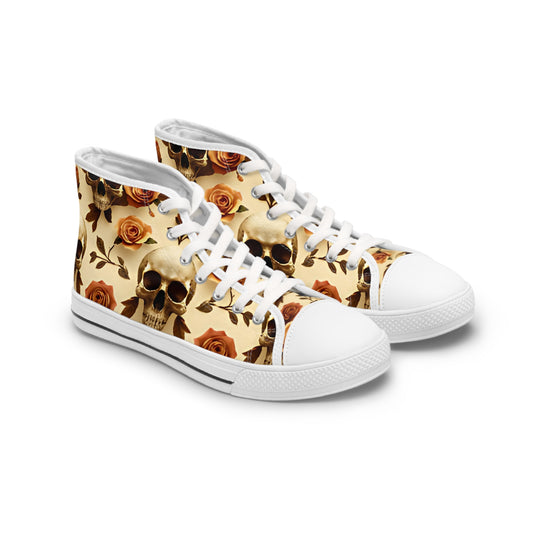 Memento Mori Skull & Rose Women's High-Top Sneakers.