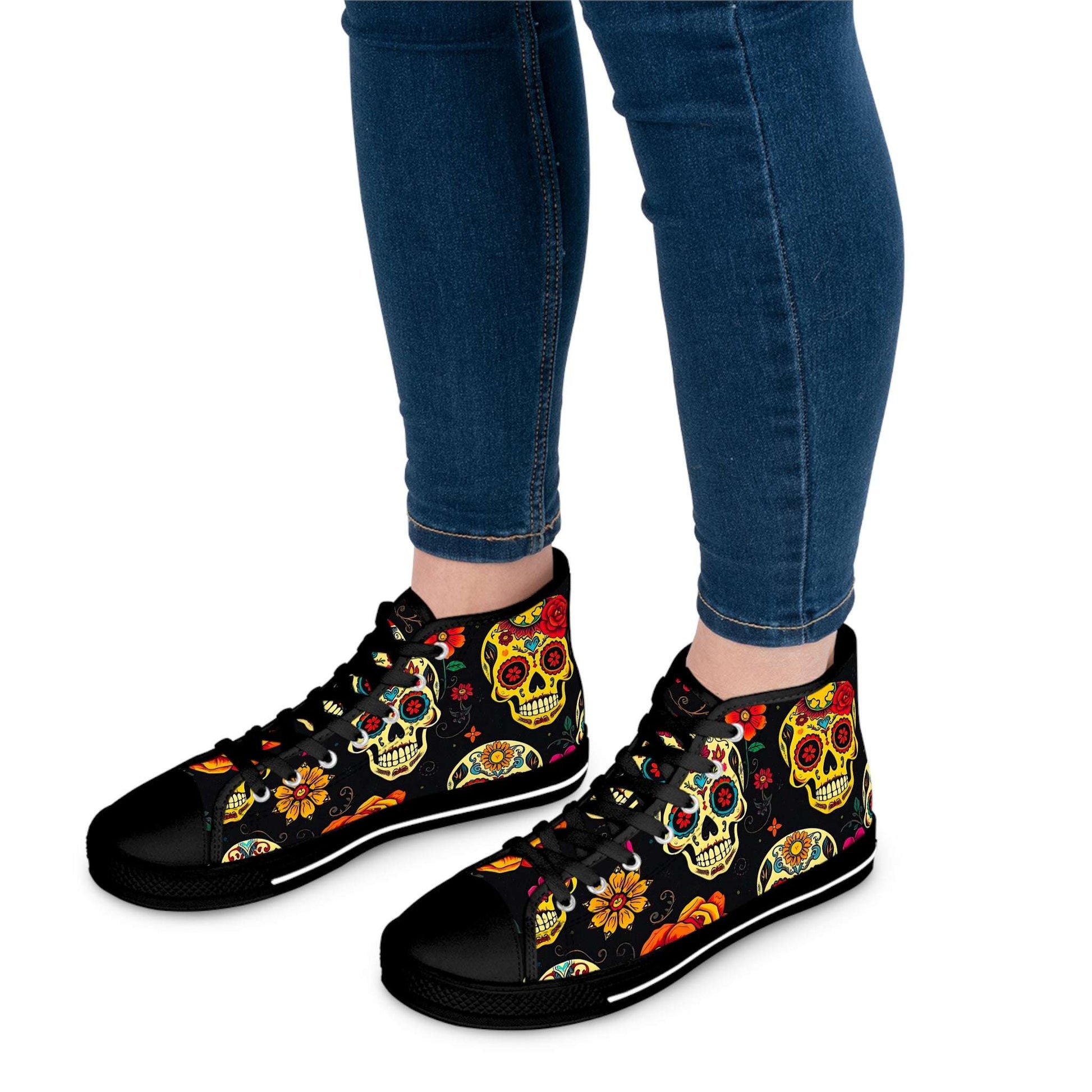 Day of the Dead Blossoms Sugar Skull Women's High-Top Sneaker.