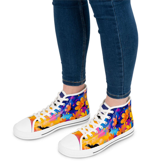 Midnight Floral & Bats Women's High Top Canvas Sneakers