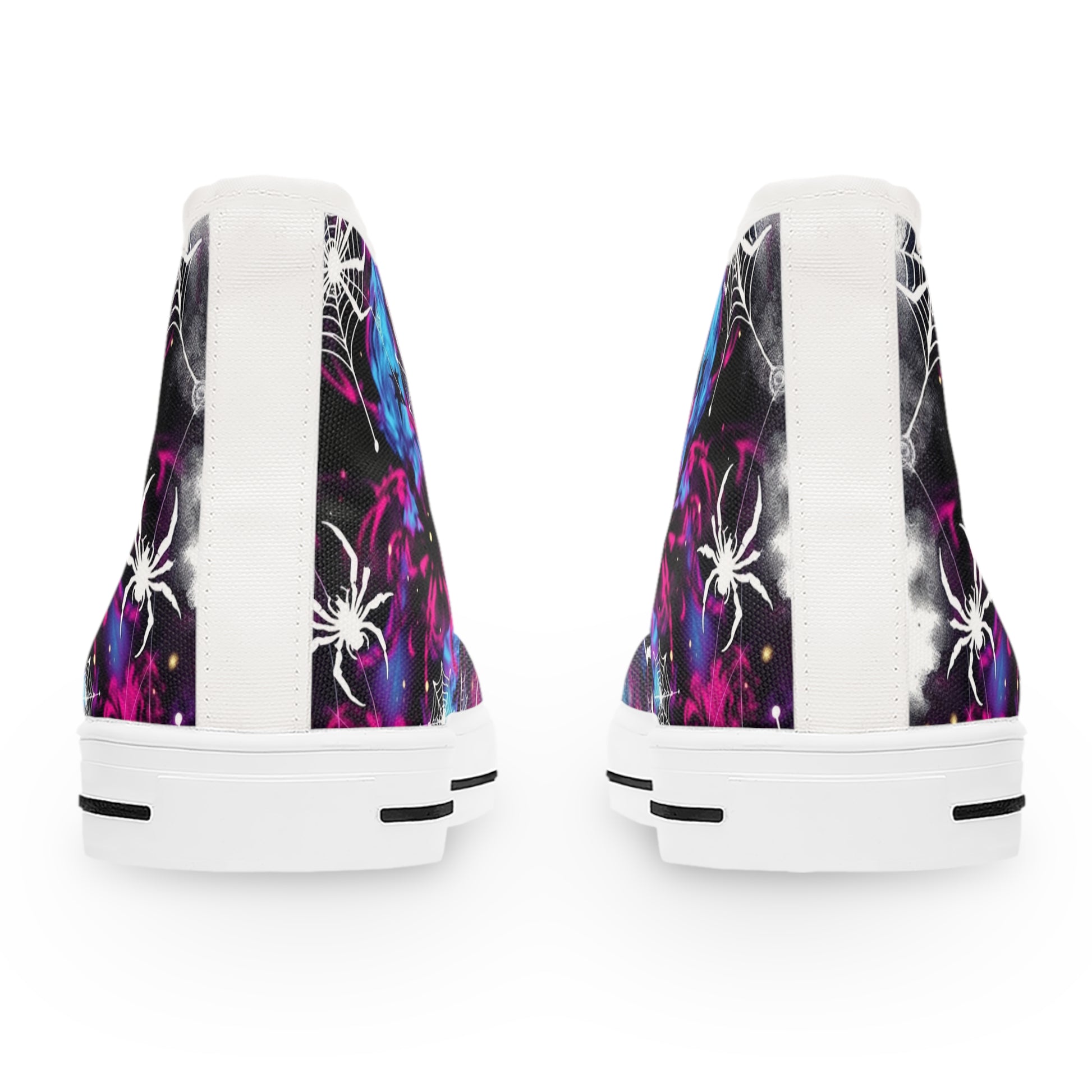 Cosmic Web Women's High-Top Sneakers - Embrace the Mystical Universe Within. ✨ Showcase a vibrant cosmic galaxy design.