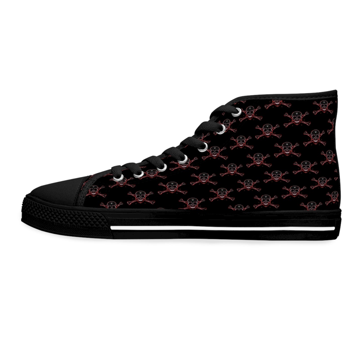 Neon Red Skull Women's High-Top Canvas Sneakers