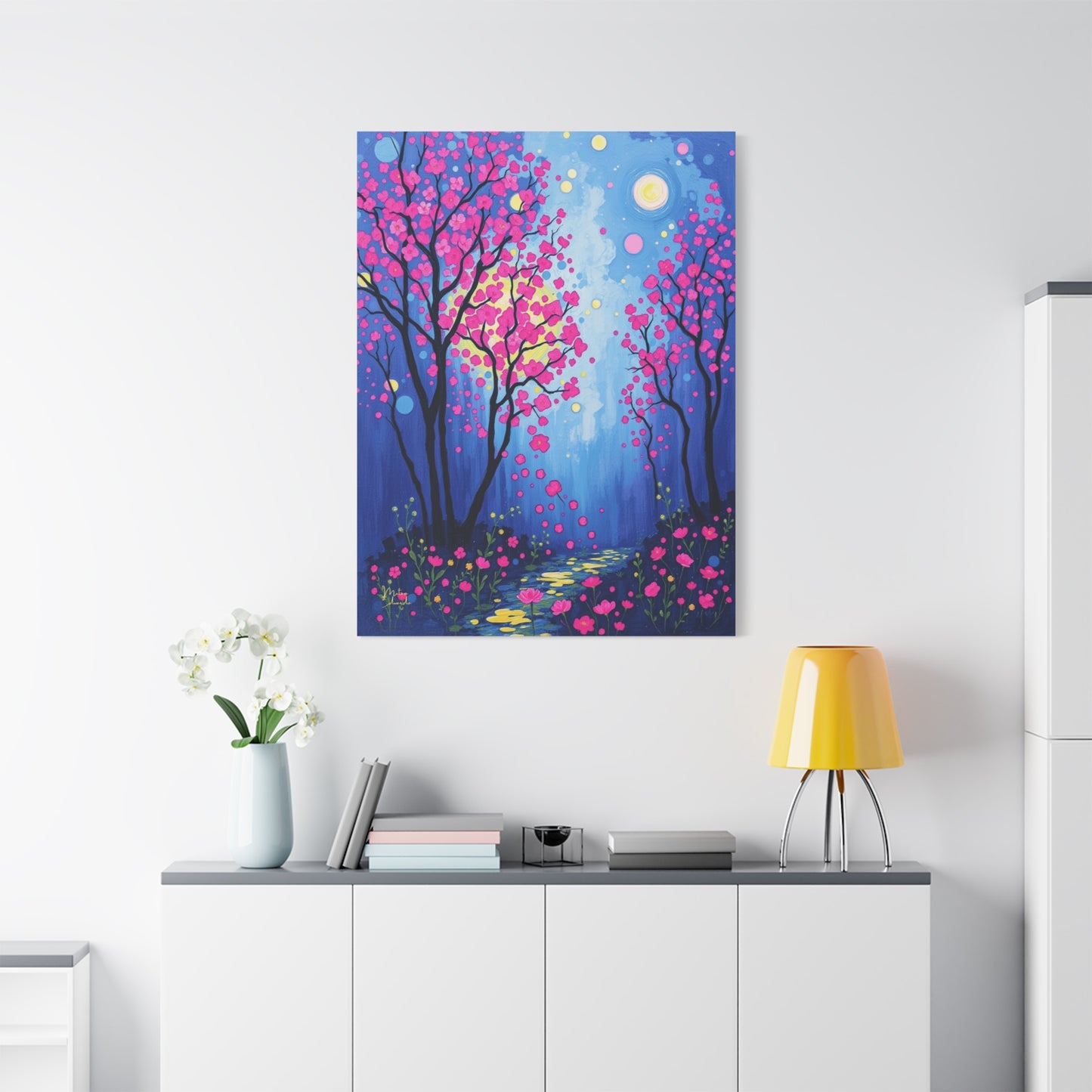 Moonlit Sakura Path Canvas Art Print