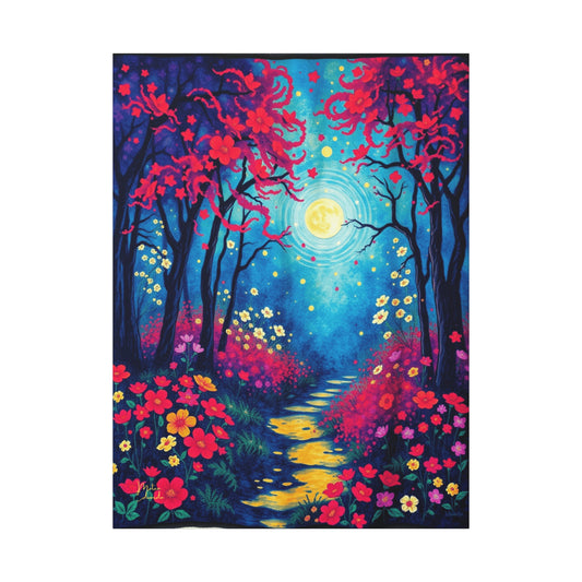 Crimson Bloom Moonlit Trail Canvas Art Print