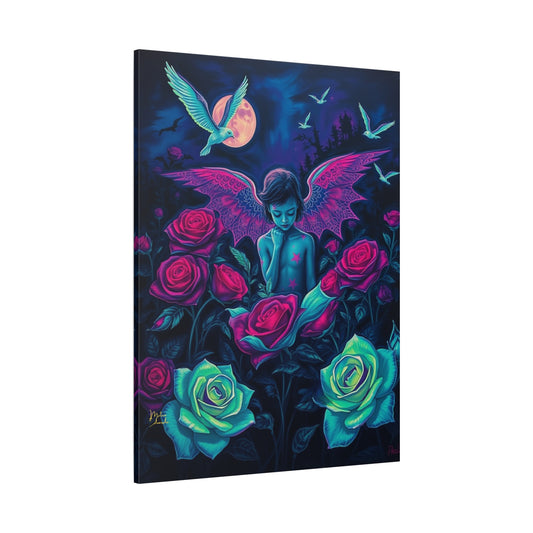 Moonlit Winged Child Rose Canvas Art Print