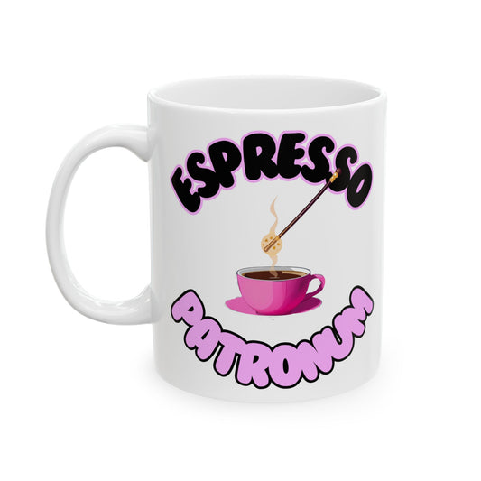 Gothic Espresso Patronum Mug for Morning Humor features whimsical design, perfect for starting your day with laughs.