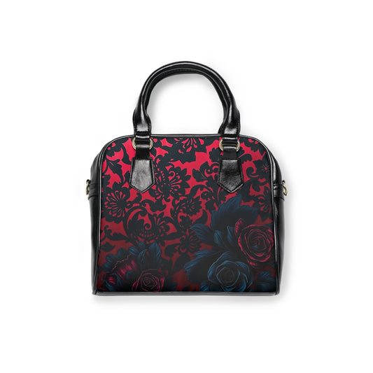 Midnight Bloom Damask Shoulder Handbag