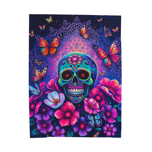 Kaleidoscopic Sugar Skull Plush Velveteen Blanket