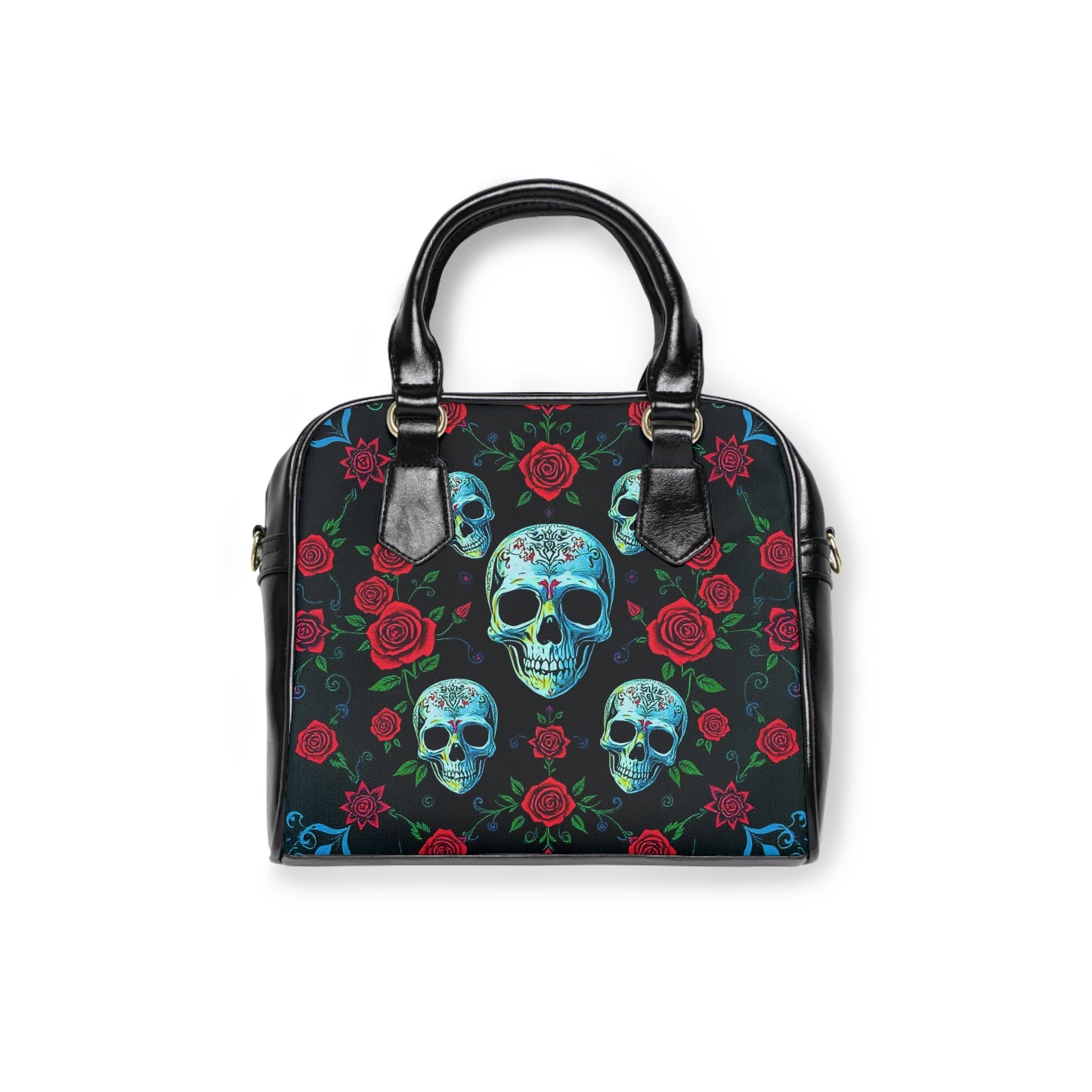 Sugar Candy Skull with Red Rose Shoulder Handbag