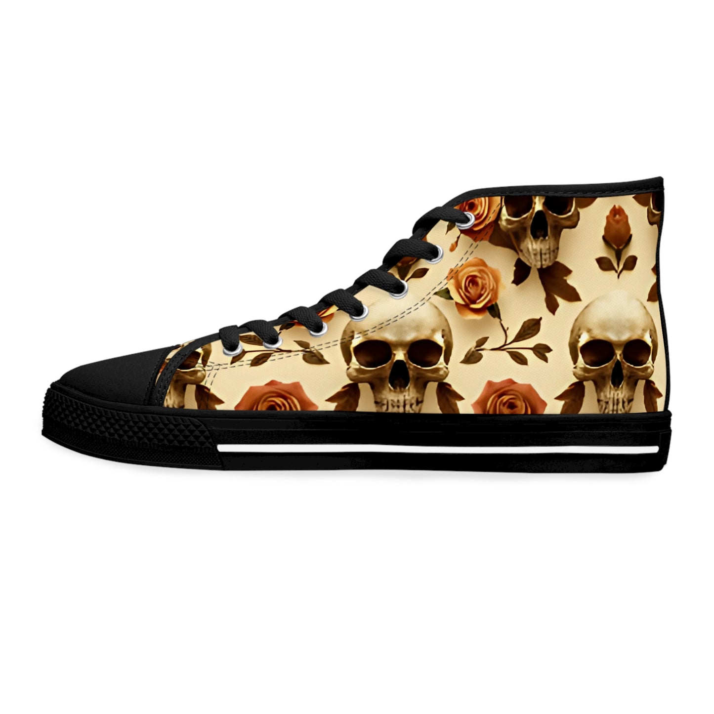 Memento Mori Skull & Rose Women's High-Top Sneakers.