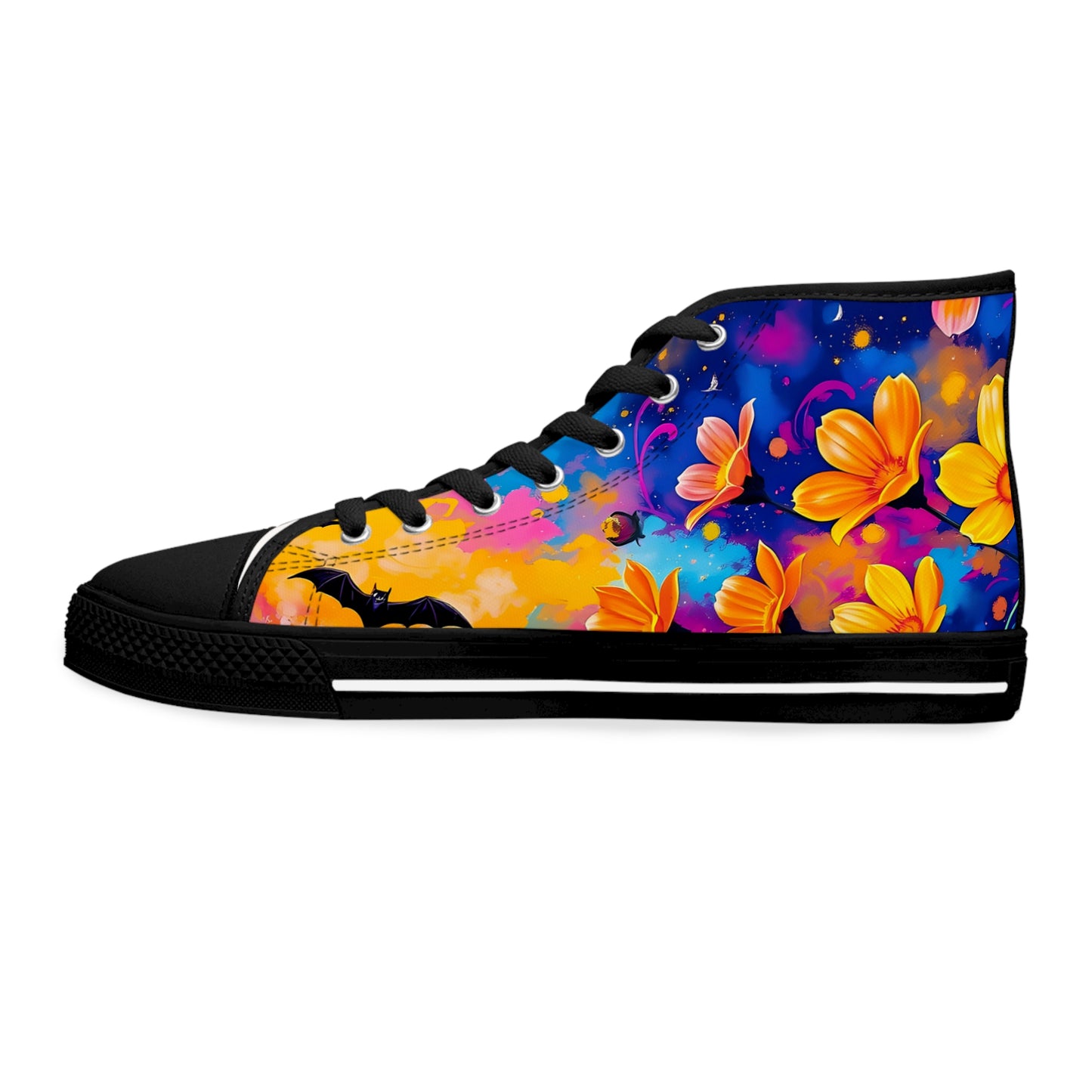 Midnight Floral & Bats Women's High Top Canvas Sneakers