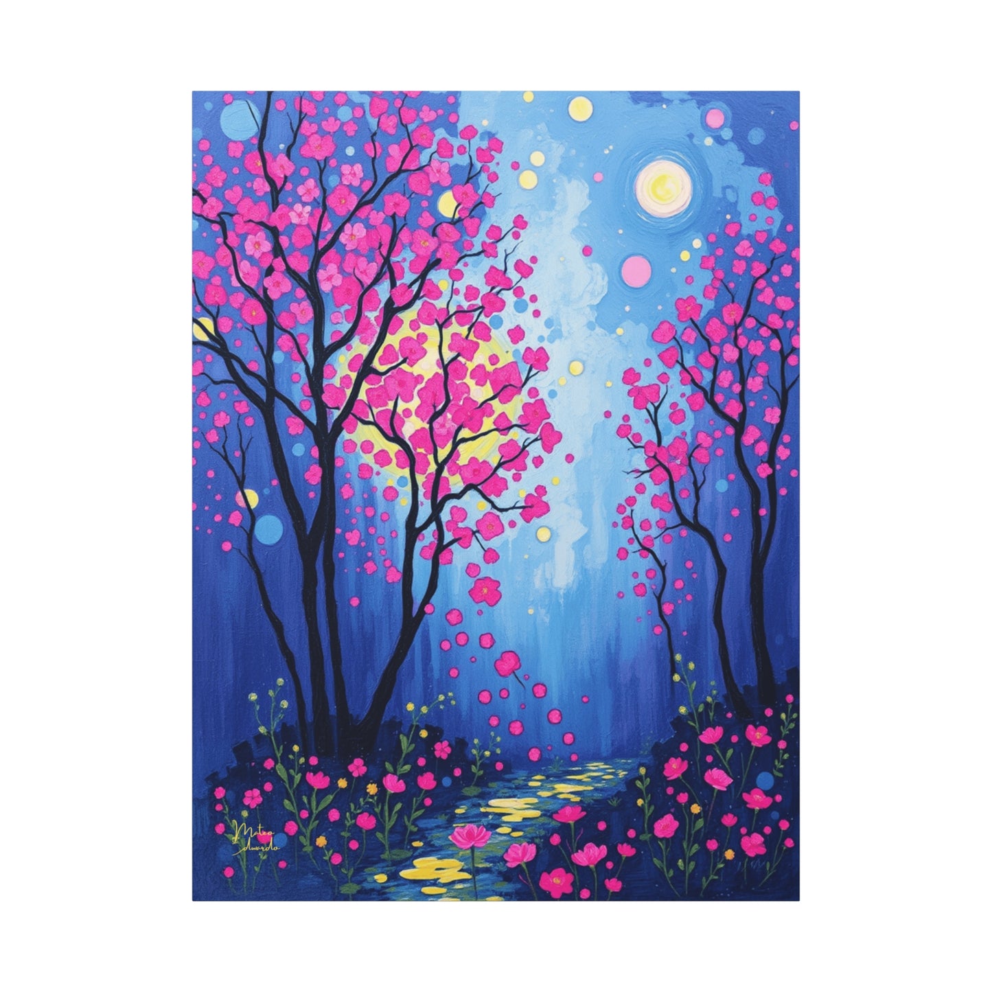 Moonlit Sakura Path Canvas Art Print