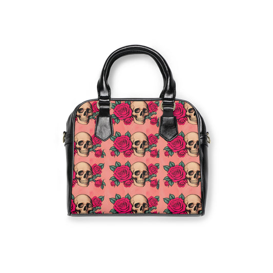 Pink Skull and Rose Shoulder Handbag – Stylish Alternative Fashion Accessory