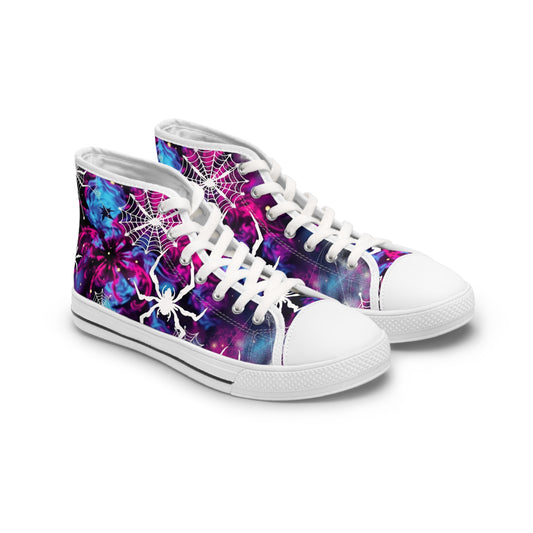 Cosmic Web Women's High-Top Sneakers - Embrace the Mystical Universe Within. ✨ Stunning galaxy design with spiderwebs.