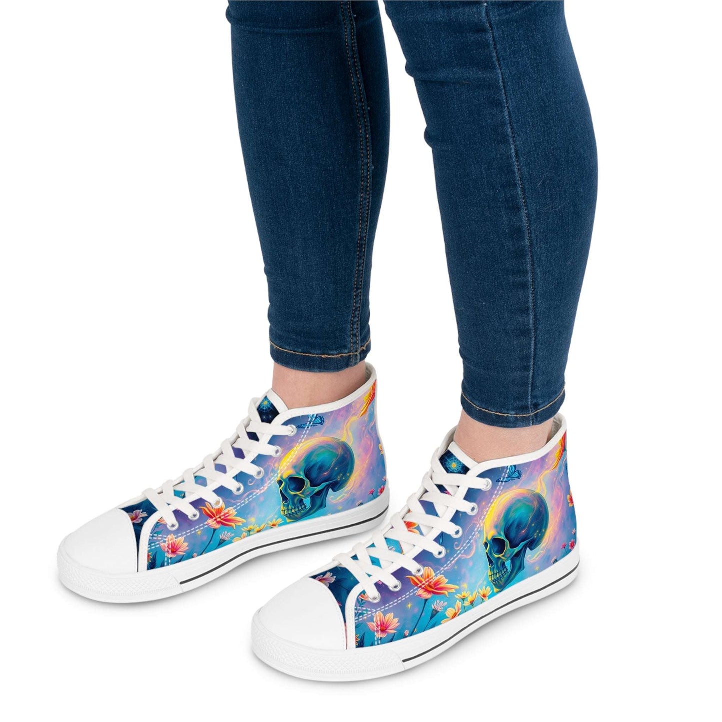 Ethereal Skull & Flowers Women's High-Top Sneakers