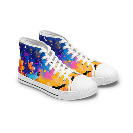 Midnight Floral & Bats Women's High Top Canvas Sneakers