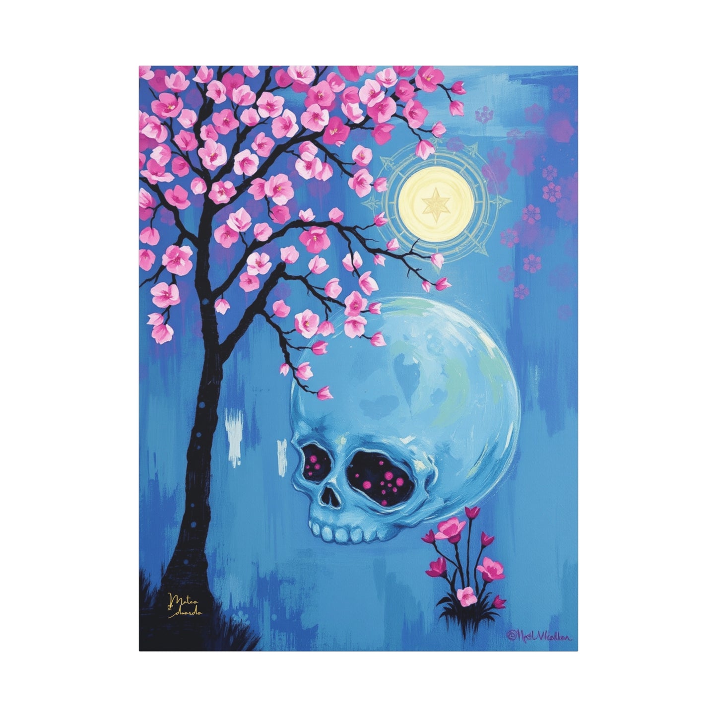 Sakura Skull Serenity Canvas Art Print