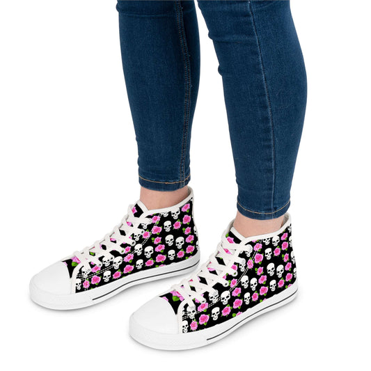 Skulls & Pink Roses Women's High-Top Sneakers