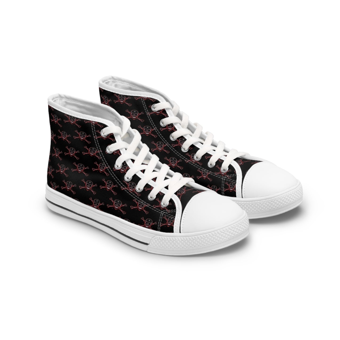 Neon Red Skull Women's High-Top Canvas Sneakers