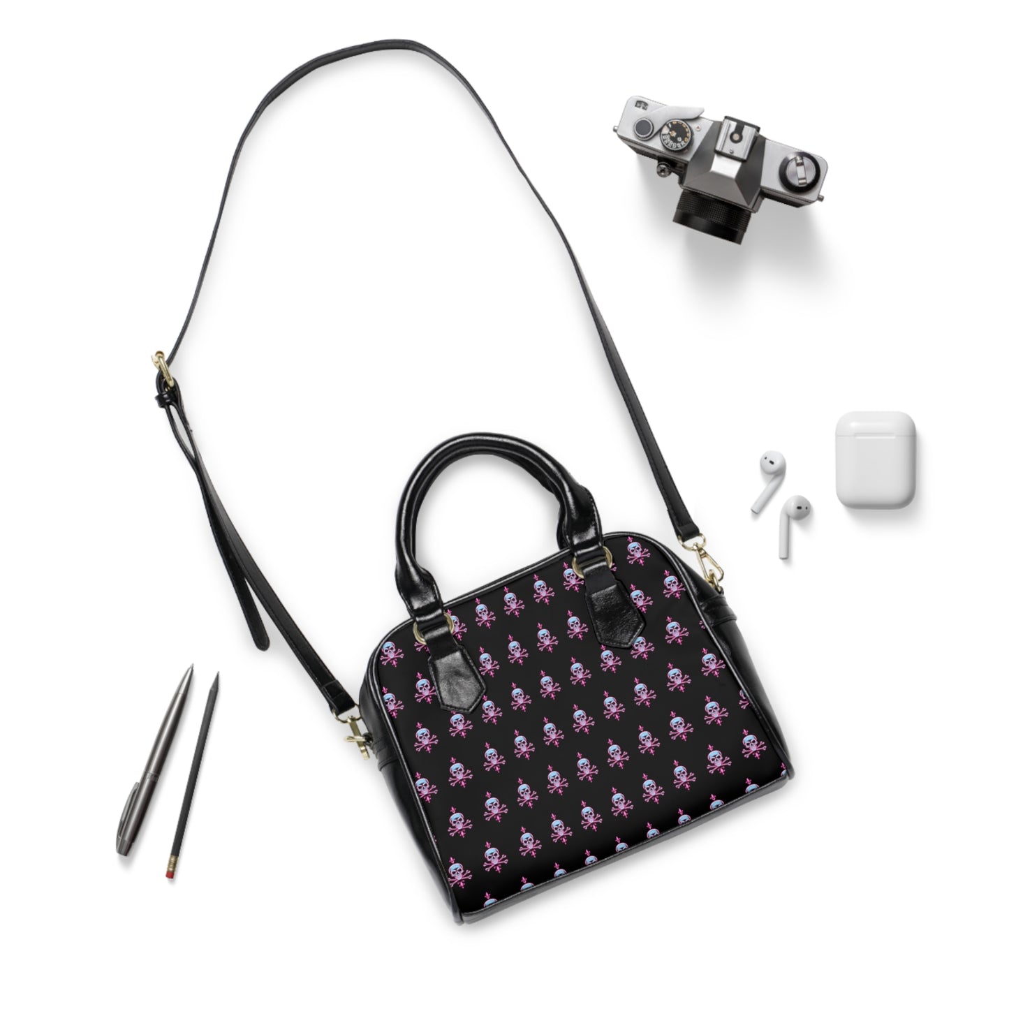 Skull & Crossbones Iridescent Shoulder Handbag