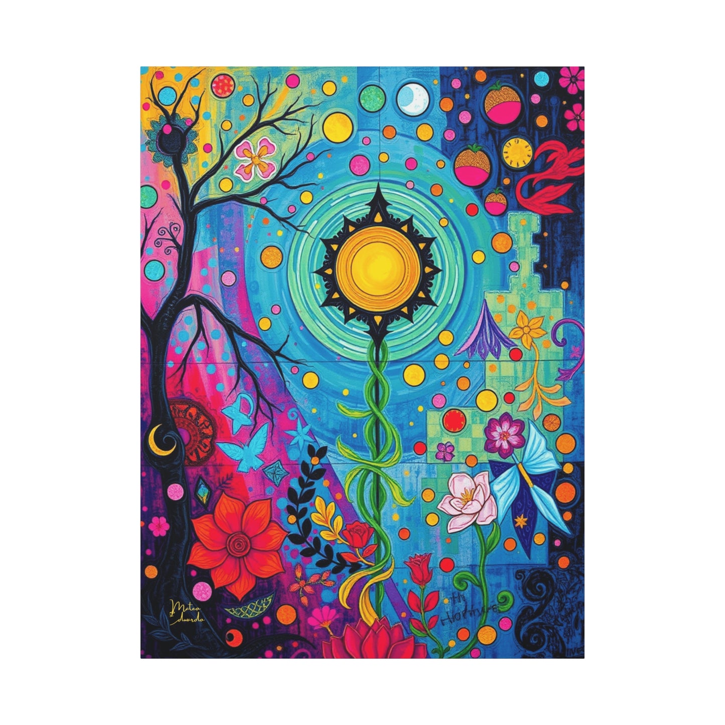 Chromatic Bloom Glyph Canvas Art Print