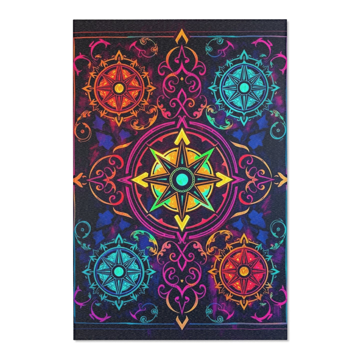 Neon Gothic Compass Art Area Rug