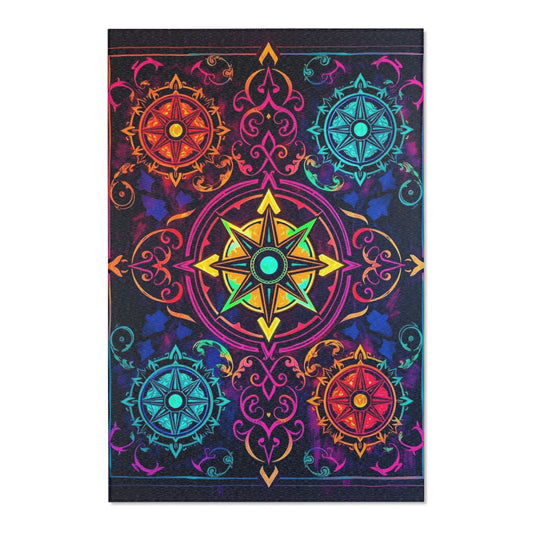 Neon Gothic Compass Art Area Rug